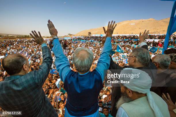 At a speech led by Dr Abdullah Abdhullah as part of his presidential campaign, waves at the crowd who have come to listen to him. Dr Abdullah...