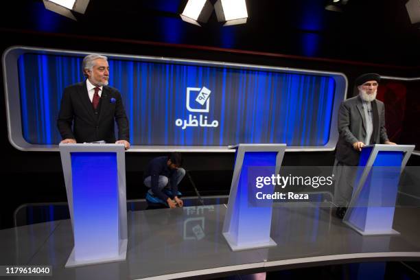 Dr. Abdullah Abdullah at the the network TOLO televised debate with Gulbuddin Hekmatyar head of Party for the Islamic unity of Afghanistan . The...