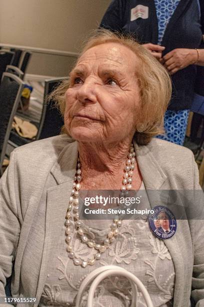 Close-up of Ethel Kennedy as she attends an event in support of her son, Christopher Kennedy, and his candidacy for the Illinois governorship,...