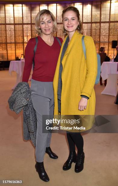 Gesine Cukrowski and Pia-Micaela Barucki attend the Rio Reiser premiere "Mein Name Ist Mensch" at Komoedie am Kurfuerstendamm at Schiller-Theater on...