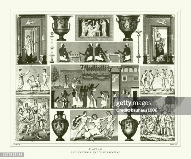 gravierte antike, antike wand und vase malerei gravur antike illustration, veröffentlicht 1851 - amphore stock-grafiken, -clipart, -cartoons und -symbole