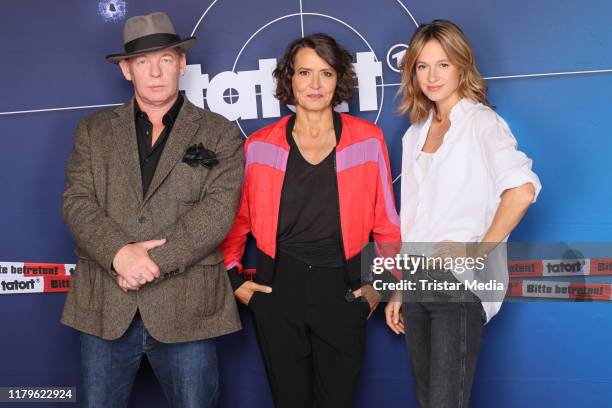 Ben Becker, Ulrike Folkerts and Lisa Bitter during the "30 Jahre Lena Odenthal" - Tatort set visit on October 2, 2019 in Hamburg, Germany.