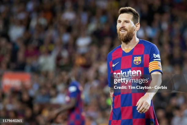 October 6: Lionel Messi of Barcelona during the Barcelona V Sevilla, La Liga regular season match at Estadio Camp Nou on October 6th 2019 in...