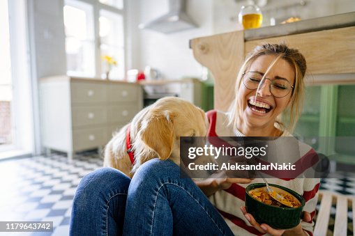 Morning with my pet in our kitchen Morning with my pet in our kitchen