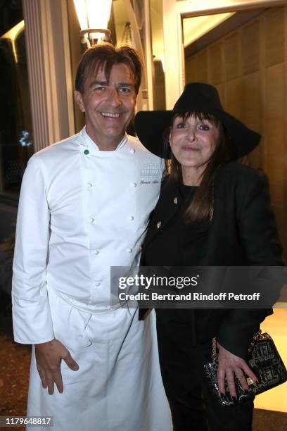 Chef Yannick Alleno and Babeth Djian attend the Inauguration evening of "PavYllon - a restaurant by Yannick Alleno" at Pavillon Ledoyen on October...