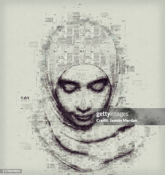 newspaper portrait of muslim girl with hijab - abc news stockfoto's en -beelden