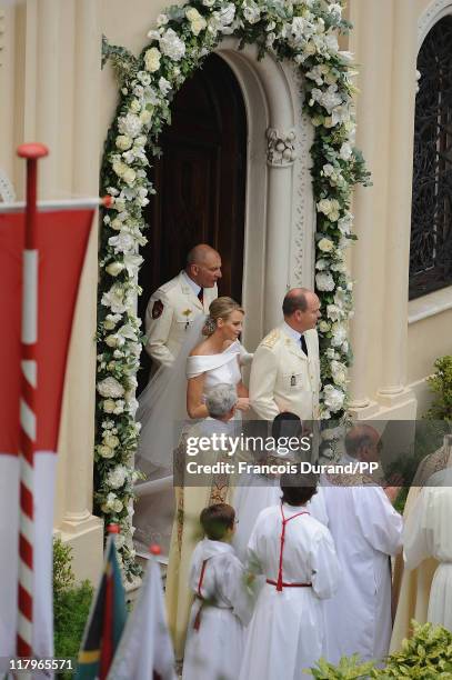 Prince Albert II of Monaco and Princess Charlene of Monaco make their journey to Sainte Devote church after their religious wedding ceremony at the...