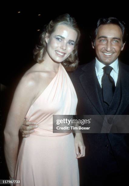 Portrait of American actress and model Margaux Hemingway and her husband, Errol Wetson, as they attend a party for Faberge's 'Babe' perfume at...