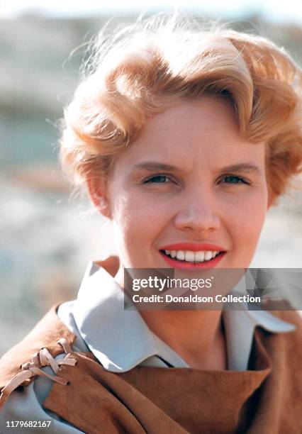 Carroll Baker on the set of "Big Country" 1957 in Los Angeles, California.