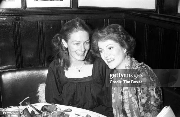 British sibling actresses Vanessa Redgrave and Lynn Redgrave sit together Gallagher's Steak House during the premiere party for the Broadway...