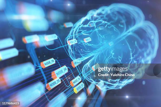 artificial intelligence brain and data - brain and technology stock pictures, royalty-free photos & images