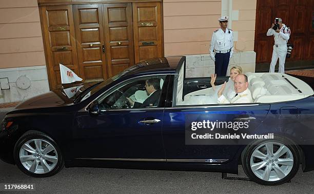 Prince Albert II of Monaco and Princess Charlene of Monaco make their journey to Sainte Devote church after their religious wedding ceremony at the...