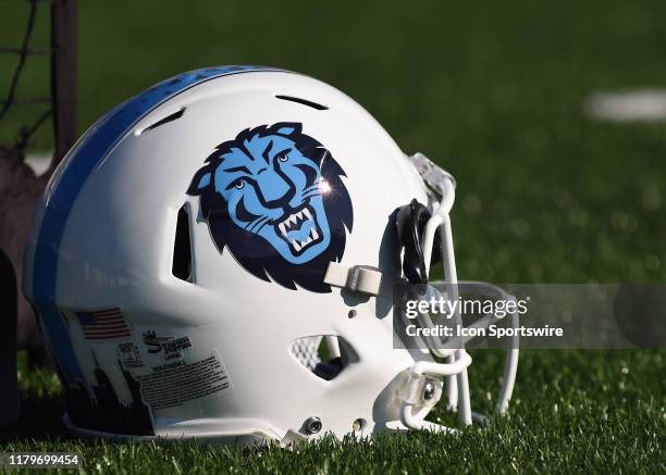 View of the Columbia Lions helmet during the game as the Columbia Lions take on the Yale Bulldogs on November 2 at Yale Bowl in New Haven,...