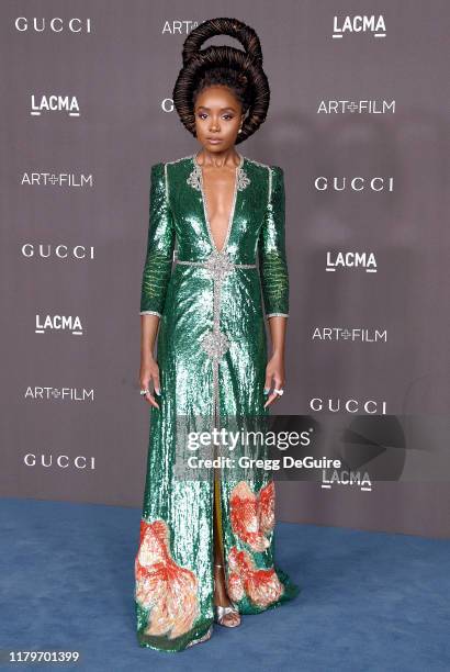 KiKi Layne arrives at the 2019 LACMA Art + Film Gala Presented By Gucci on November 2, 2019 in Los Angeles, California.