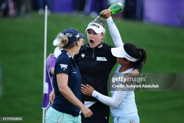 Nelly Korda of United States of America celebrates after she wins the Taiwan Swinging Skirts LPGA Presented By CTBC at Miramar Golf Country Club on...