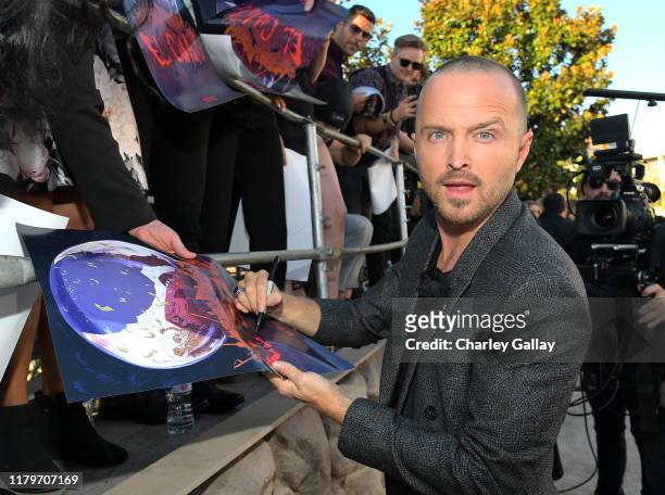 Aaron Paul attends the World Premiere of "El Camino: A Breaking Bad Movie" at the Regency Village on October 07, 2019 in Los Angeles, California.