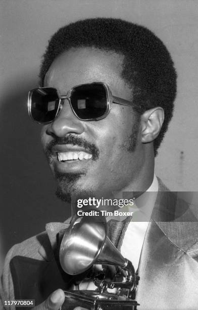 Portrait of American musician Stevie Wonder backstage at the 17th Grammy Awards, held at the Uris Theater, New York, New York, March 1, 1975.
