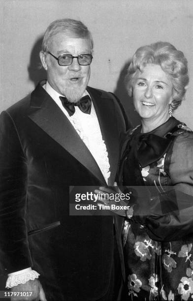 Portrait of American singer and actor Burl Ives and his wife Dorothy Koster Paul backstage at the 17th Grammy Awards, held at the Uris Theater, New...