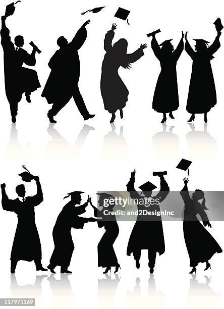 celebrating graduate silhouettes - graduation gown vector stock illustrations