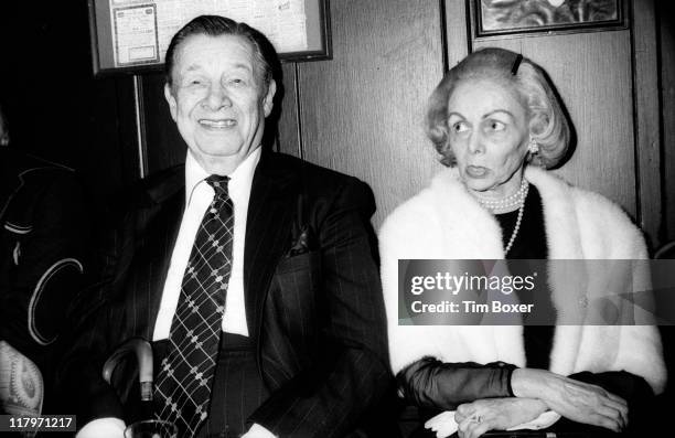 Portrait of American restaurateur Toots Shor and his wife, Marion Shor during the publication party for Earl Wilson's book 'Sinatra: An Unauthorized...