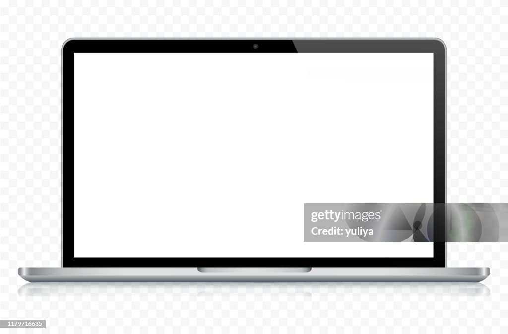 Laptop In Black And Silver Color With Reflection,  Transparent Background