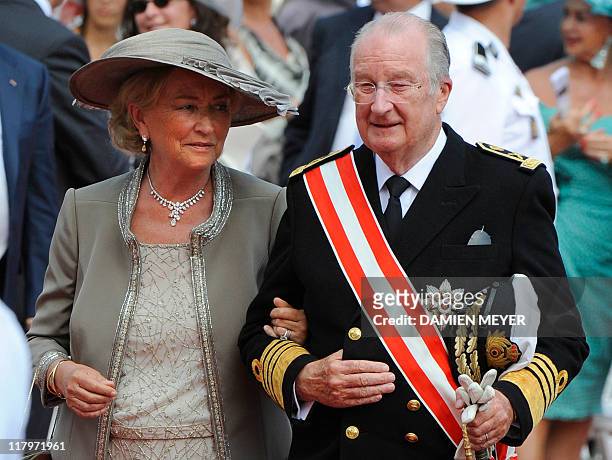 Belgium's King Albert II and Queen Paola arrive for the religious wedding of Prince Albert II of Monaco and Princess Charlene of Monaco at the...