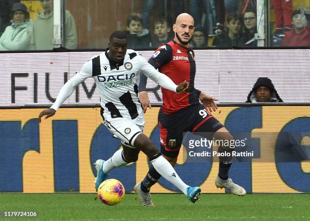 Ken Sema of Udinese Calcio and Riccardo Saponara in action during the Serie A match between Genoa CFC and Udinese Calcio at Stadio Luigi Ferraris on...
