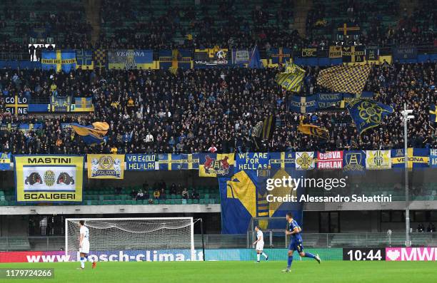 Hellas Verona fans during the Serie A match between Hellas Verona and Brescia Calcio at Stadio Marcantonio Bentegodi on November 3, 2019 in Verona,...