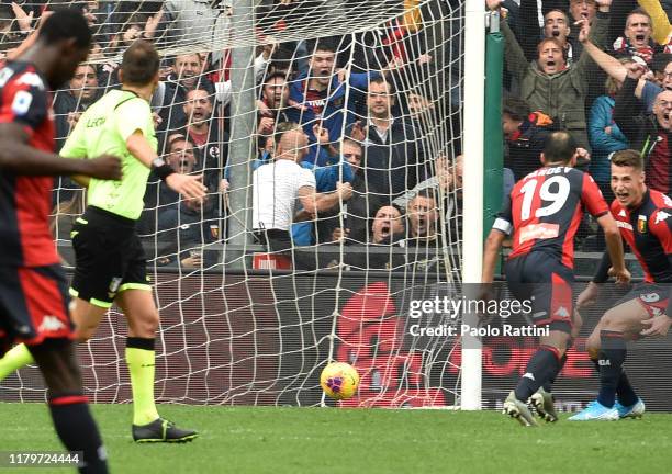 Goran Pandev of Genoa CFC score during the Serie A match between Genoa CFC and Udinese Calcio at Stadio Luigi Ferraris on November 3, 2019 in Genoa,...