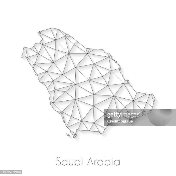 saudi-arabien kartenverbindung - netzwerk-mesh auf weißem hintergrund - saudi arabien stock-grafiken, -clipart, -cartoons und -symbole