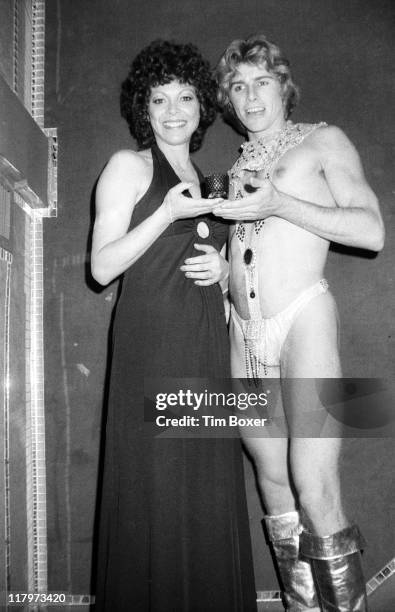 At a performance of the cabaret show 'Pouff' at La Vie En Rose, Argentinian exotic dancer Fanne Foxe poses with costumed cast member Brian Peterson,...