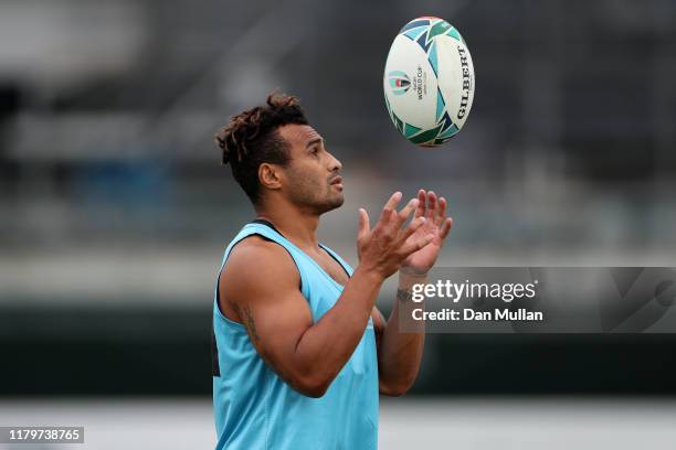 Will Genia of Australia throws the ball during a training session at Tatsuminomori Rugby Field on October 08, 2019 in Tokyo, Japan.