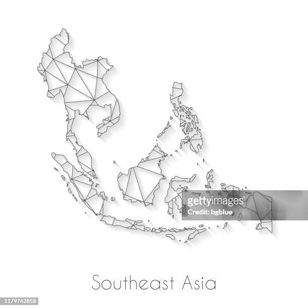 southeast asia map connection - network mesh on white background - southeast stock illustrations