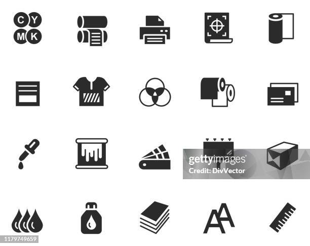 printing icon set - printer printing stock illustrations