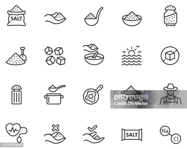 ilustraciones, imágenes clip art, dibujos animados e iconos de stock de conjunto de iconos de sal - sal mineral