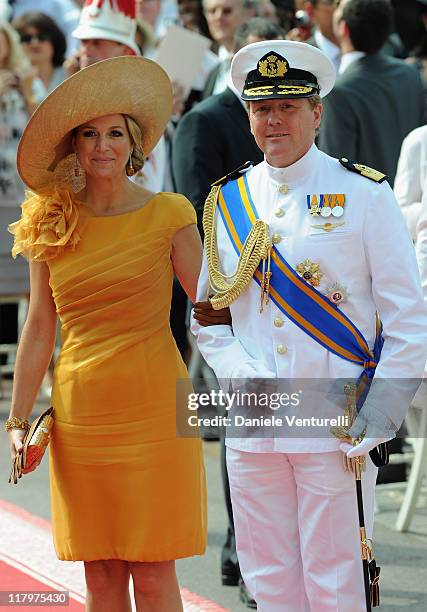 Princess Maxima of the Netherlands and Prince Willem Alexander of the Netherlands attend the religious ceremony of the Royal Wedding of Prince Albert...