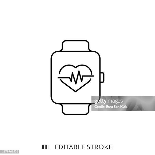 stockillustraties, clipart, cartoons en iconen met smart watch-pictogram met bewerkbare lijn en pixel perfect. - smartwatch