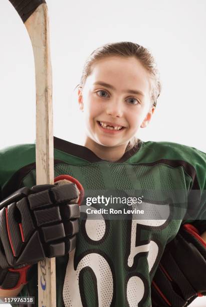 young girl wearing sports gear, portrait - gap toothed stock pictures, royalty-free photos & images
