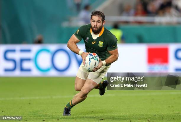 Cobus Reinach of South Africa runs with the ball during the Rugby World Cup 2019 Group B game between South Africa and Canada at Kobe Misaki Stadium...