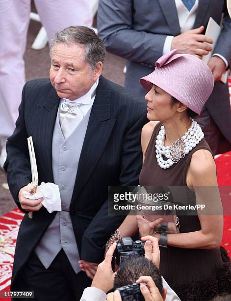 Michelle Yeoh and Jean Todt attend the religious ceremony of the Royal Wedding of Prince Albert II of Monaco to Princess Charlene of Monaco at the...