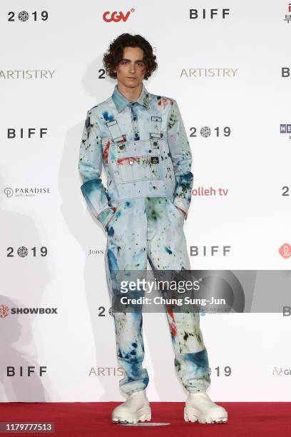 Actor Timothee Chalamet attends the photo call at the red carpet for the 'The King' at the Busan Cinema Center during the day six of the 24th Busan...