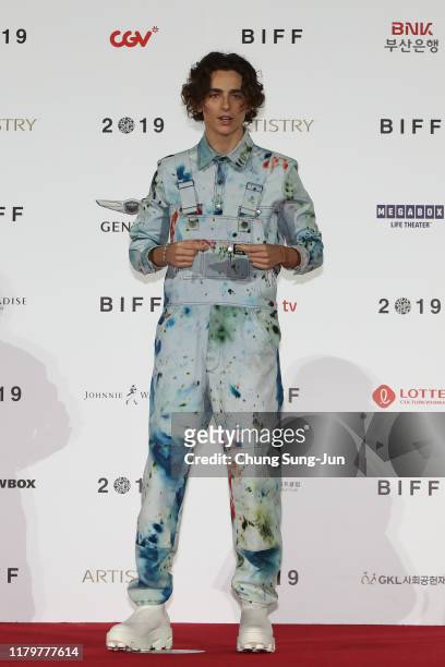 Actor Timothee Chalamet attends the photo call at the red carpet for the 'The King' at the Busan Cinema Center during the day six of the 24th Busan...