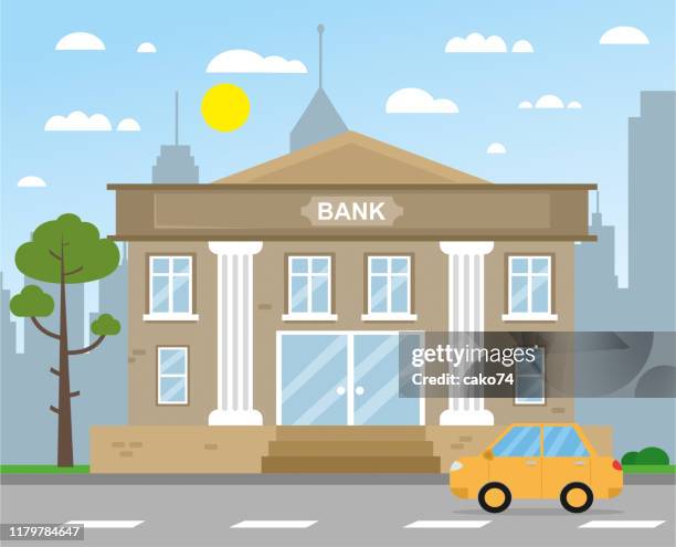 ilustrações de stock, clip art, desenhos animados e ícones de bank building vector illustration - capital architectural feature