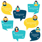 Testimonial Speech bubble concept, customer feedback for info graphic, application and website. Creative testimonials template with different shapes. Vector illustration.