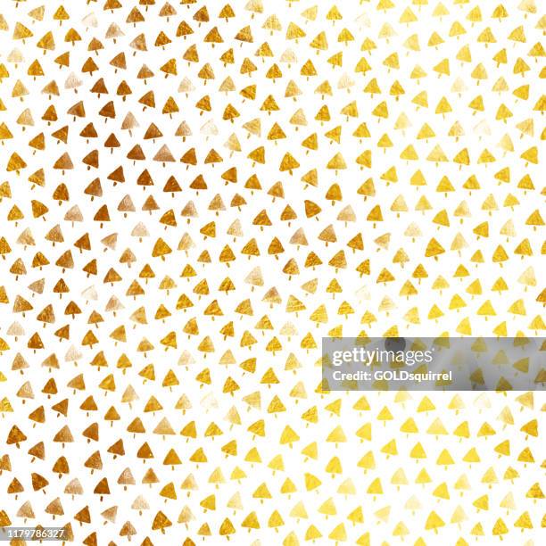 gold watercolor painted uneven imperfect triangles seems like a christmas trees isolated on white paper background in vector - seamless pattern design stock illustration - christmas tree close up stock illustrations