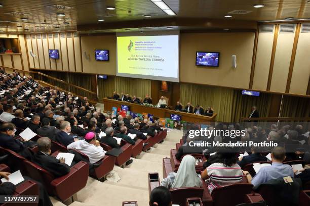 Pope Francis during the Special Assembly of the Synod of Bishops for the Pan-Amazon region on the theme of the Amazon: New Roads for the Church and...