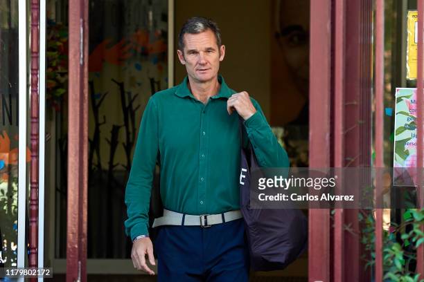 Inaki Urdangarin is seen leaving 'Fundacion Hogar Don Orione' on October 08, 2019 in Pozuelo de Alarcon, Spain. Urdangarin has been approved to leave...