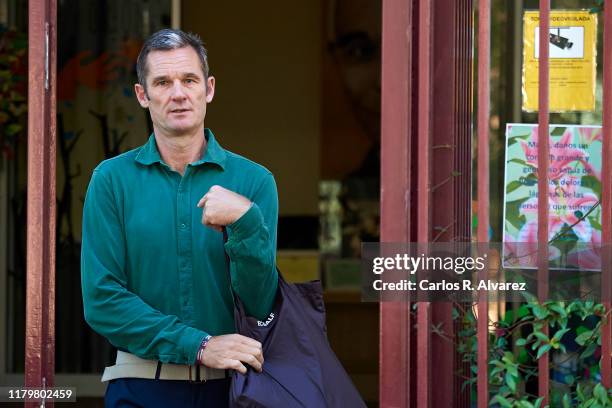 Inaki Urdangarin is seen leaving 'Fundacion Hogar Don Orione' on October 08, 2019 in Pozuelo de Alarcon, Spain. Urdangarin has been approved to leave...