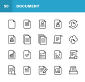 Document Line Icons. Editable Stroke. Pixel Perfect. For Mobile and Web. Contains such icons as Document, File, Communication, Resume, File Search.