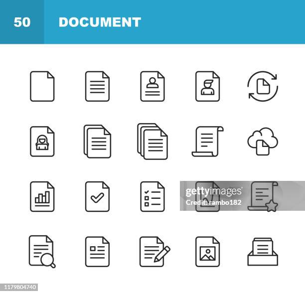 文檔行圖示。可編輯描邊。圖元完美。適用于移動和 web。包含諸如文檔、檔、通信、簡歷、檔搜索等圖示。 - dossier document 幅插畫檔、美工圖案、卡通及圖標